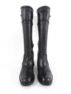 Gucci Silvertone Horsebit Black Leather Tall Riding Boot - 36.5