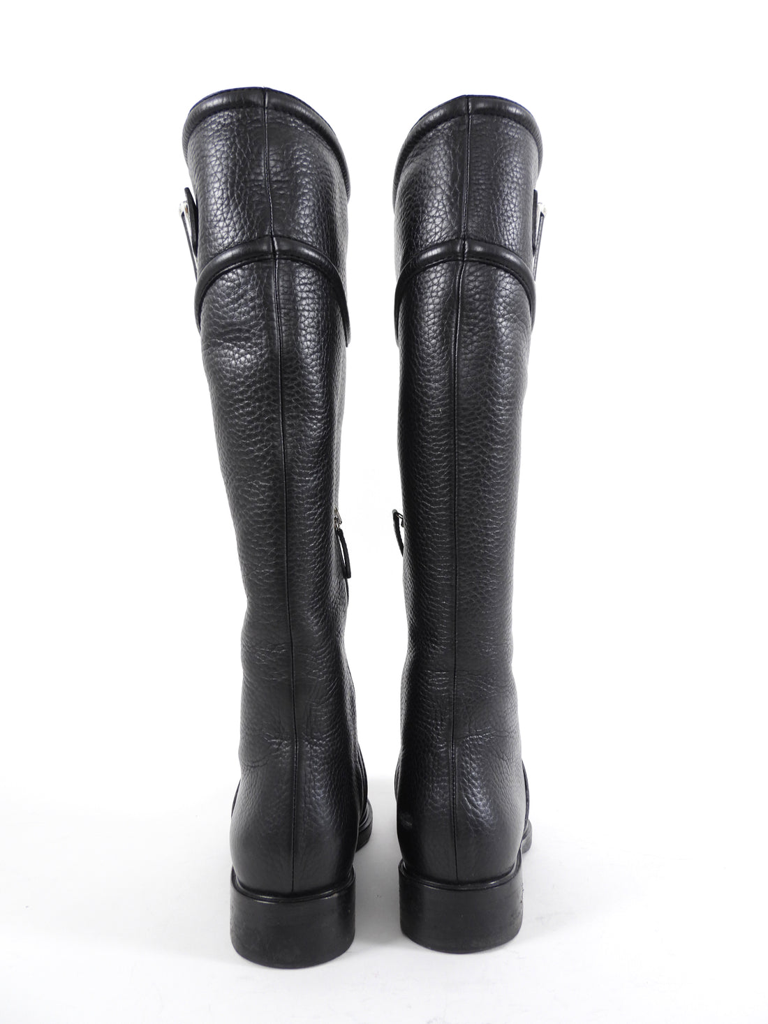 Gucci Silvertone Horsebit Black Leather Tall Riding Boot - 36.5