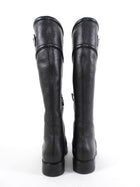 Gucci Silvertone Horsebit Black Leather Tall Riding Boot - 36.5