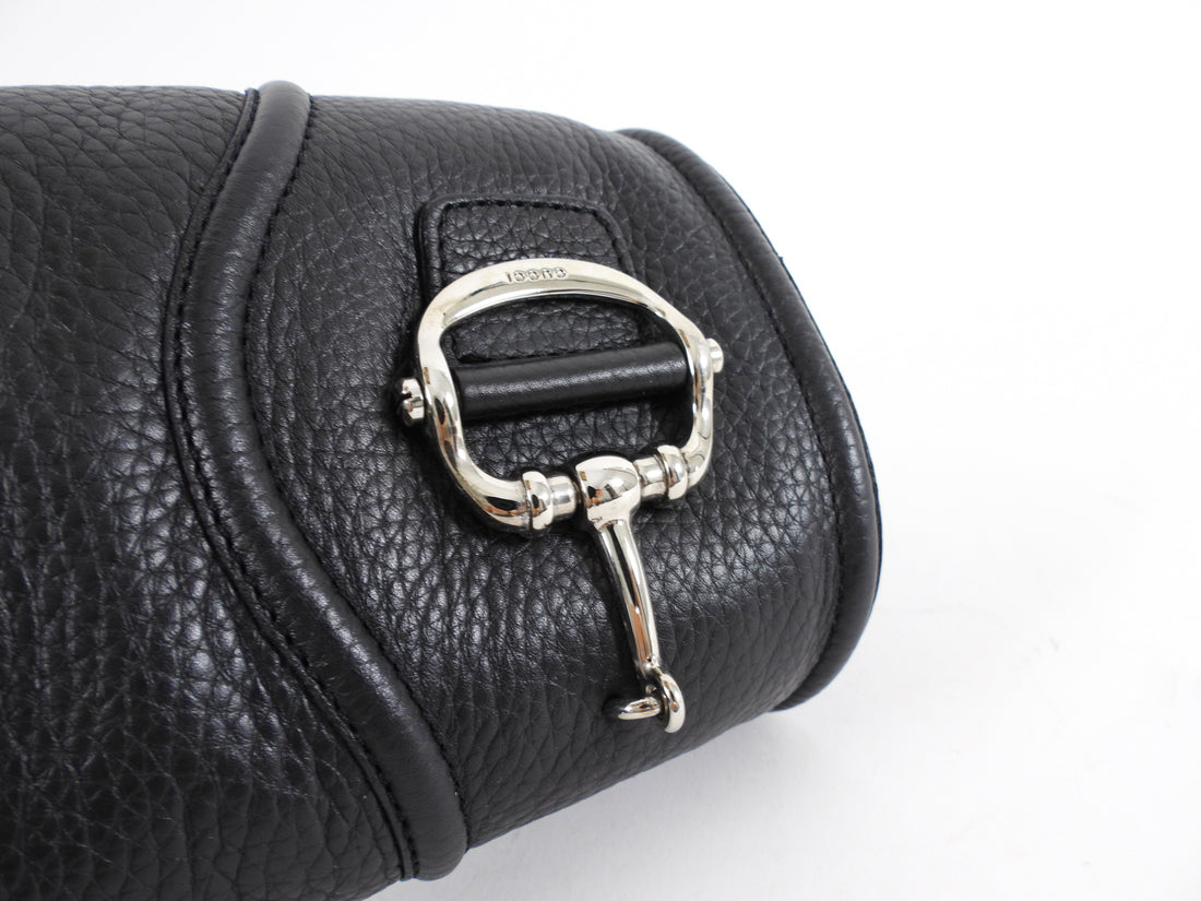 Gucci Silvertone Horsebit Black Leather Tall Riding Boot - 36.5