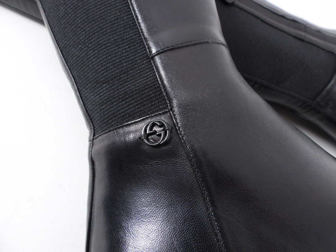 Gucci Black Leather Stretch Knee High Boots - 36.5
