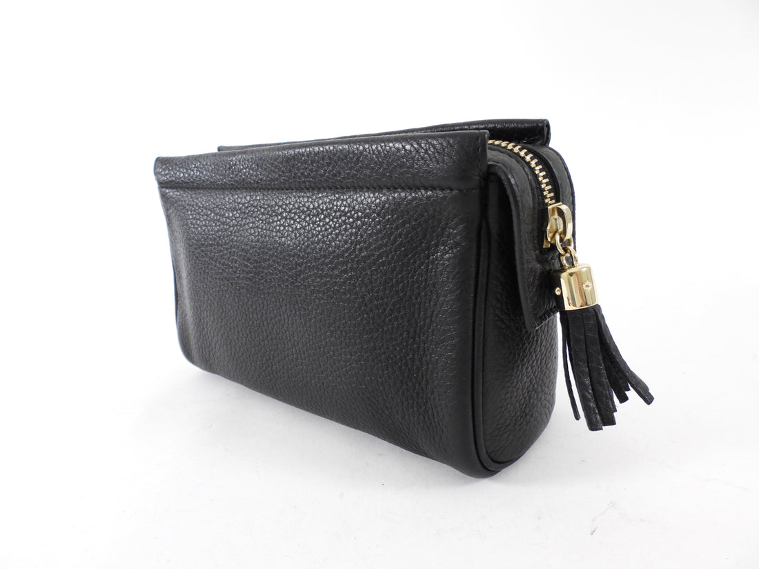 Gucci Black Leather Bamboo Tassel Travel Toiletry / Clutch Bag