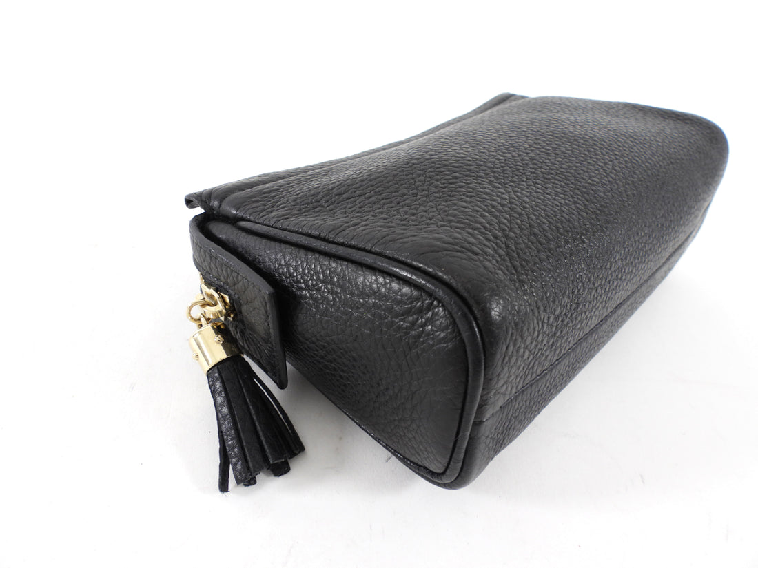 Gucci Black Leather Bamboo Tassel Travel Toiletry / Clutch Bag