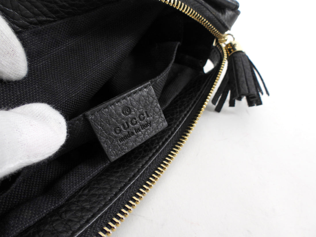 Gucci Black Leather Bamboo Tassel Travel Toiletry / Clutch Bag