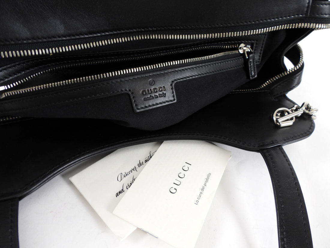 Gucci Black Leather Petite GG Two Way Tote Bag
