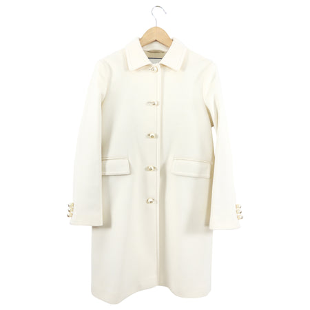 Gucci Ivory Wool GG Pearl Button Single Breasted Coat - USA 2