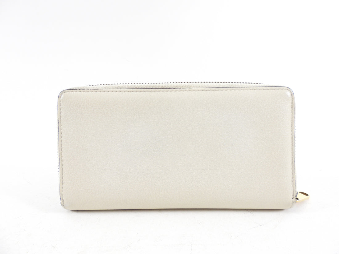 Gucci Ivory Leather Monogram Continental Zip Wallet