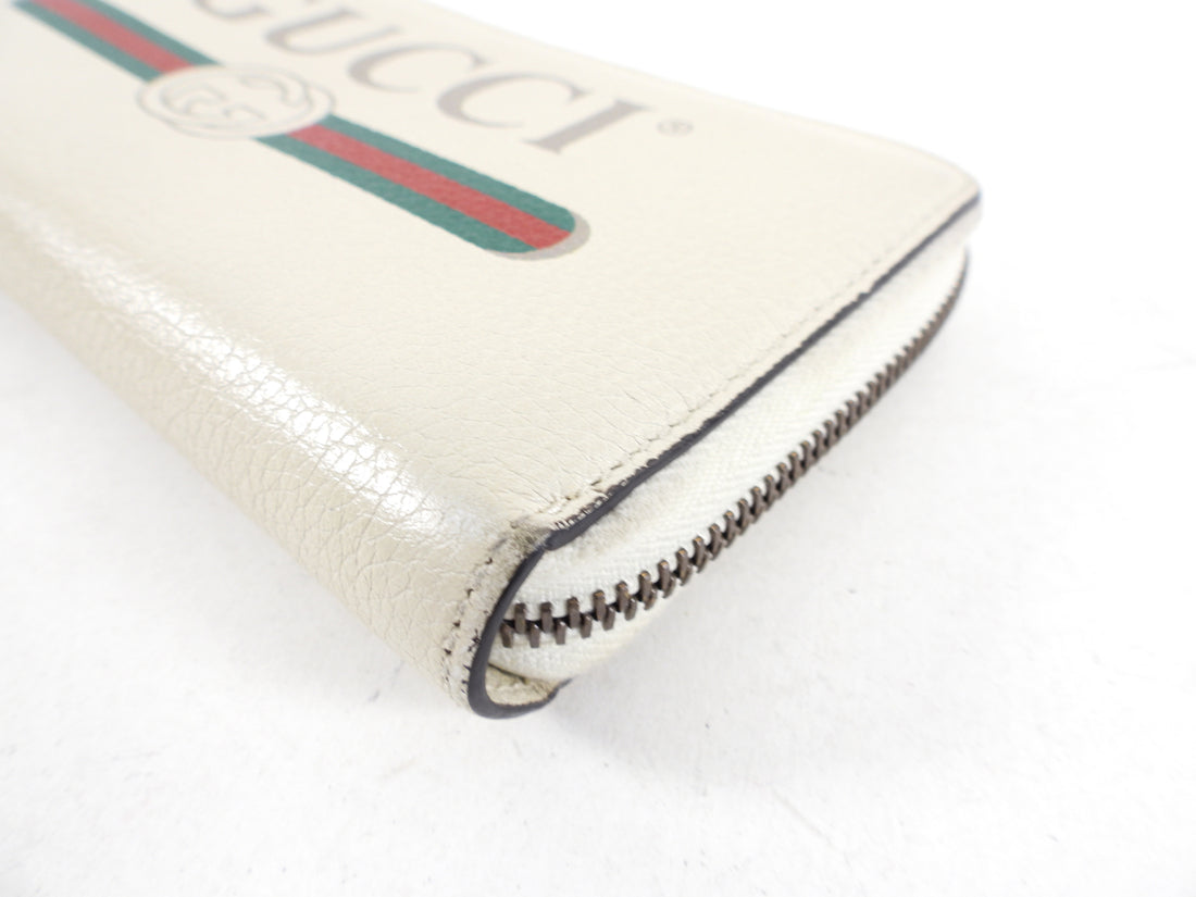 Gucci Ivory Leather Monogram Continental Zip Wallet