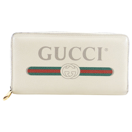 Gucci Ivory Leather Monogram Continental Zip Wallet