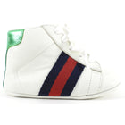 Gucci Baby White Leather Web Baby Booties - Newborn