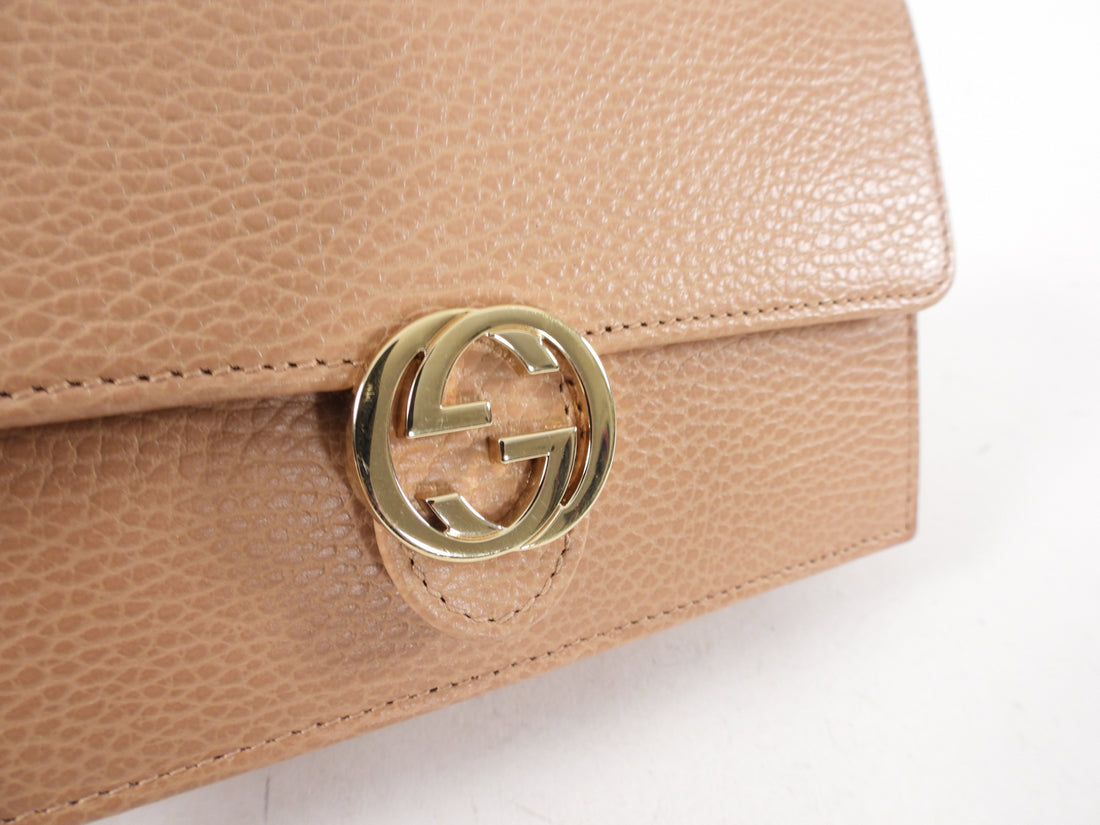 Gucci Beige Interlocking G Small Wallet on Chain Crossbody