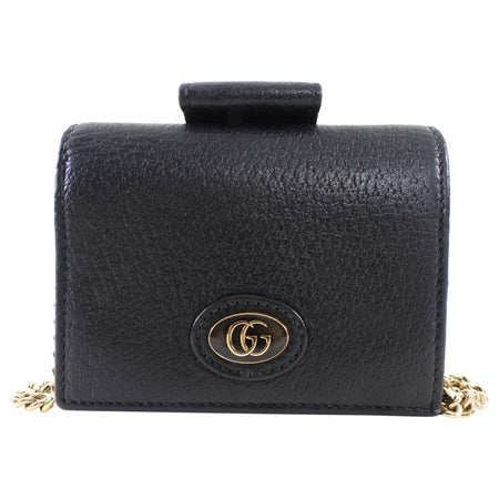 Gucci Black Leather Mini Compact Wallet on Chain