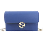 Gucci Interlocking GG Dark Blue Leather Wallet on Chain