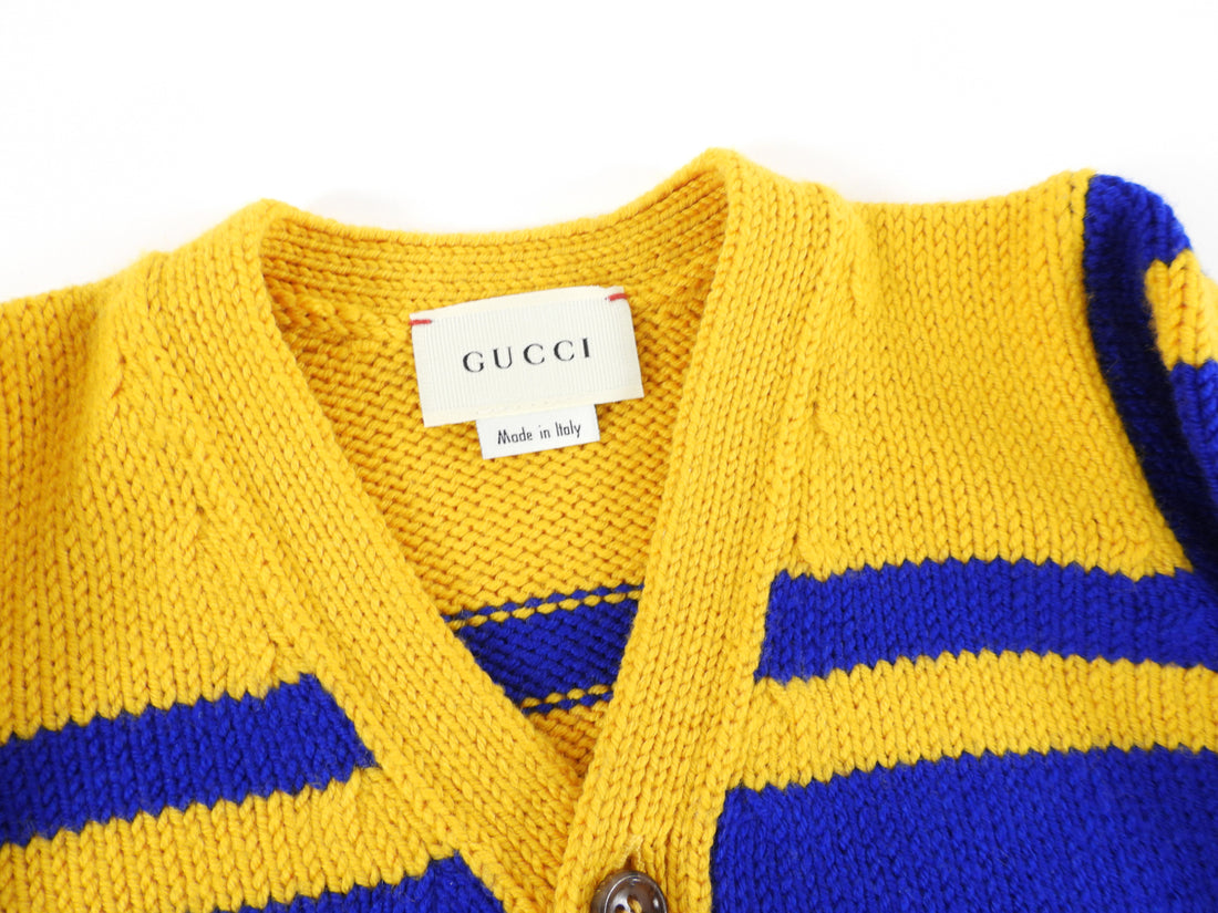 Gucci Baby Yellow Blue Collegiate Knit Cardigan - 12/18 M
