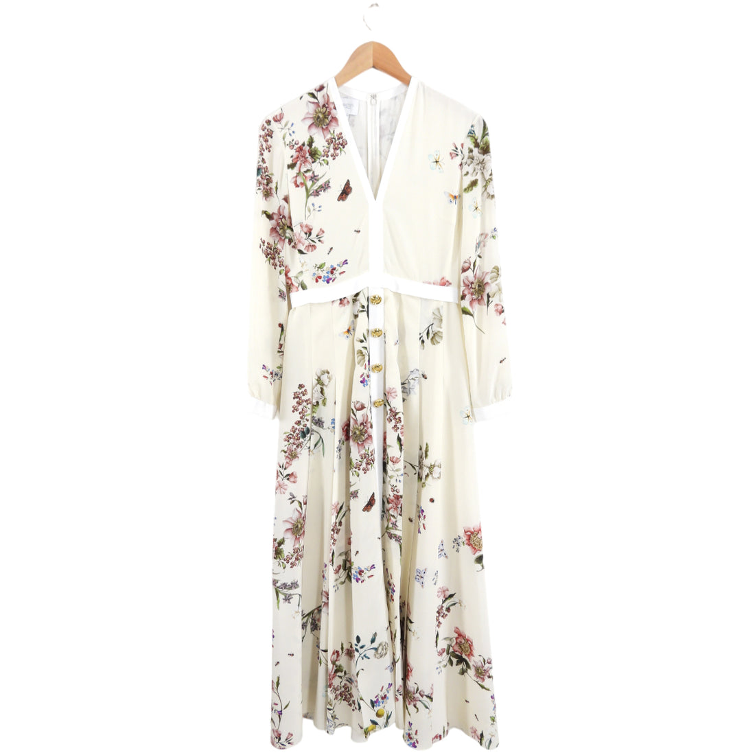 Giambattista Valli Ivory Floral Silk Gown With Gold Buttons - IT42 / 6 / S