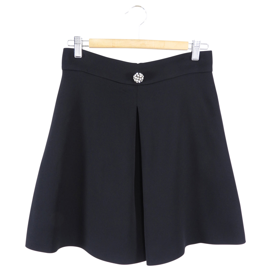 Giambattista Valli Black Crepe A-line Skirt with Crystal Button - IT 44 / M