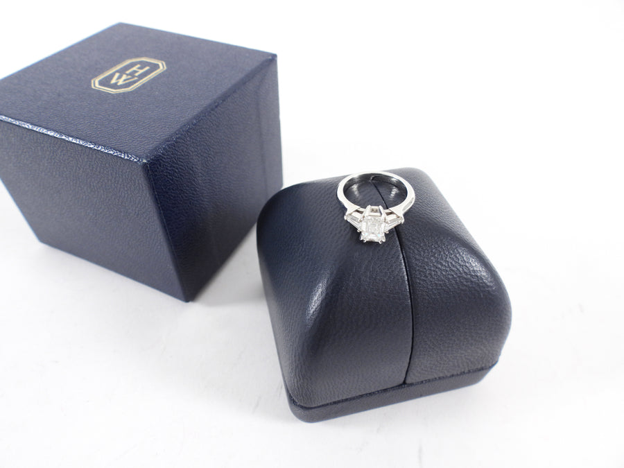 Harry Winston Platinum 1.01CT Emerald Cut Three Stone Diamond Engagement Ring