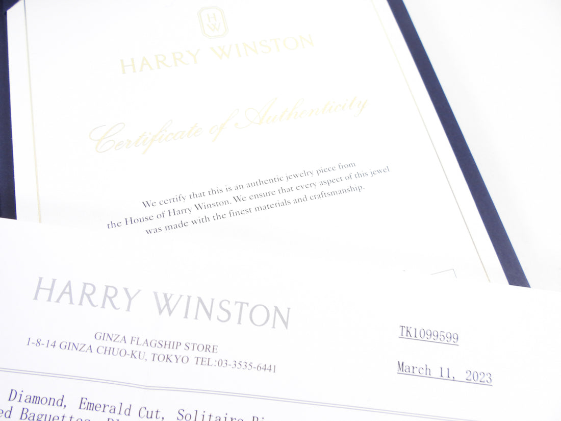 Harry Winston Platinum 1.01CT Emerald Cut Three Stone Diamond Engagement Ring