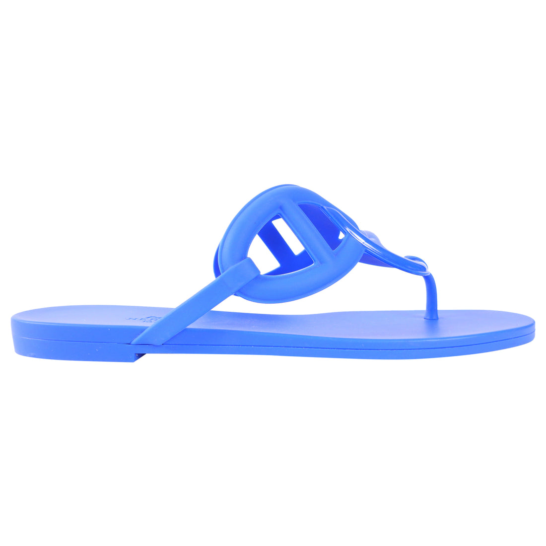 Hermes Blue Rubber Egerie Flat Sandals - 39 / 8.5