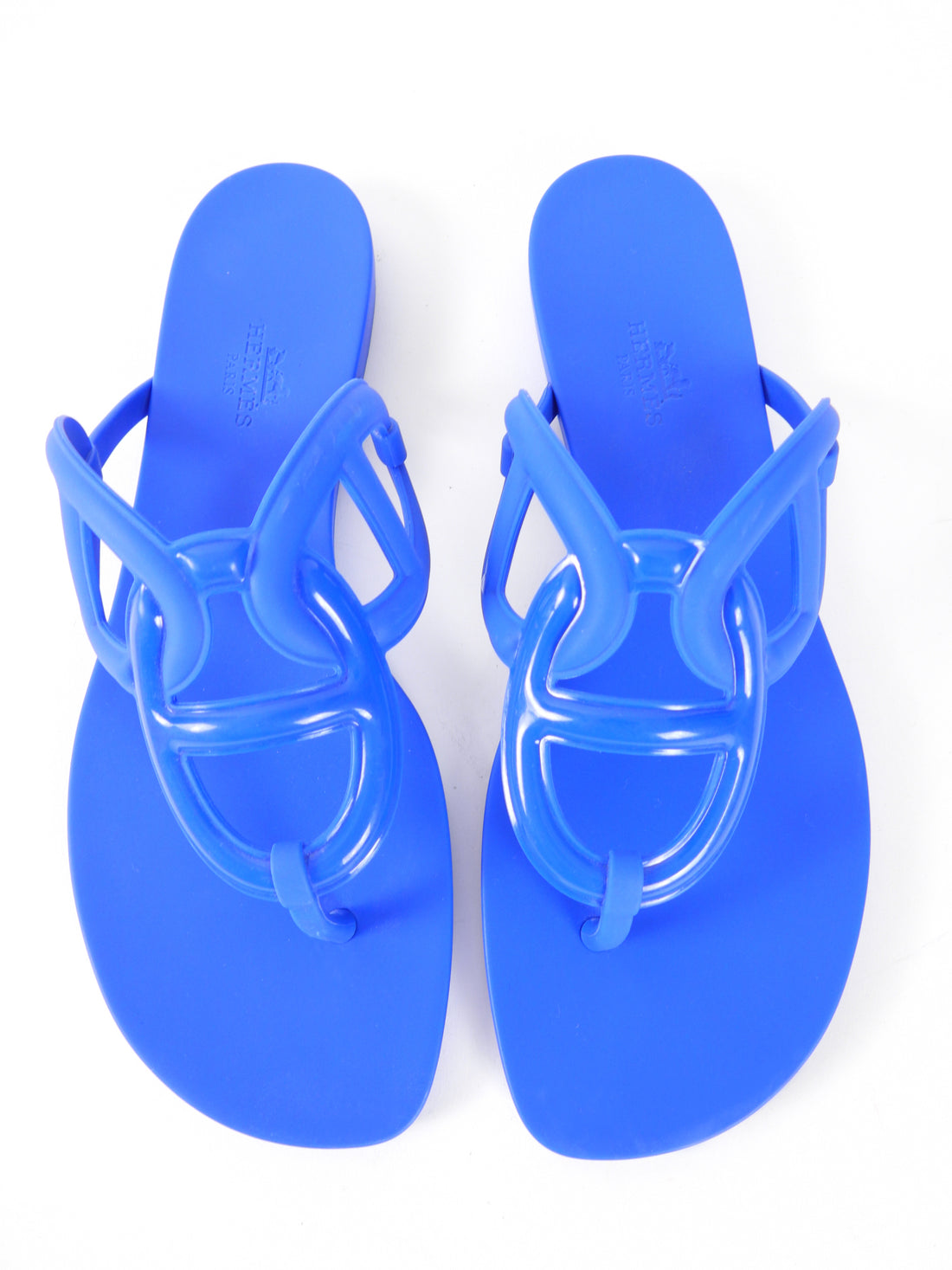 Hermes Blue Rubber Egerie Flat Sandals - 39 / 8.5