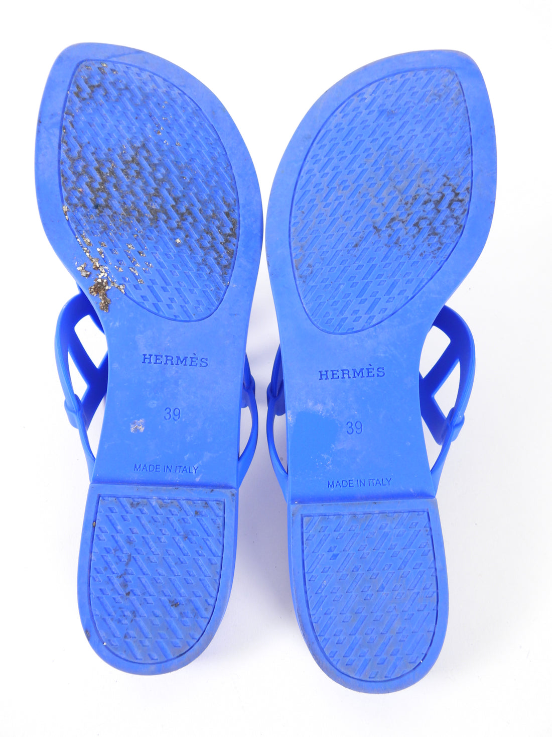 Hermes Blue Rubber Egerie Flat Sandals - 39 / 8.5