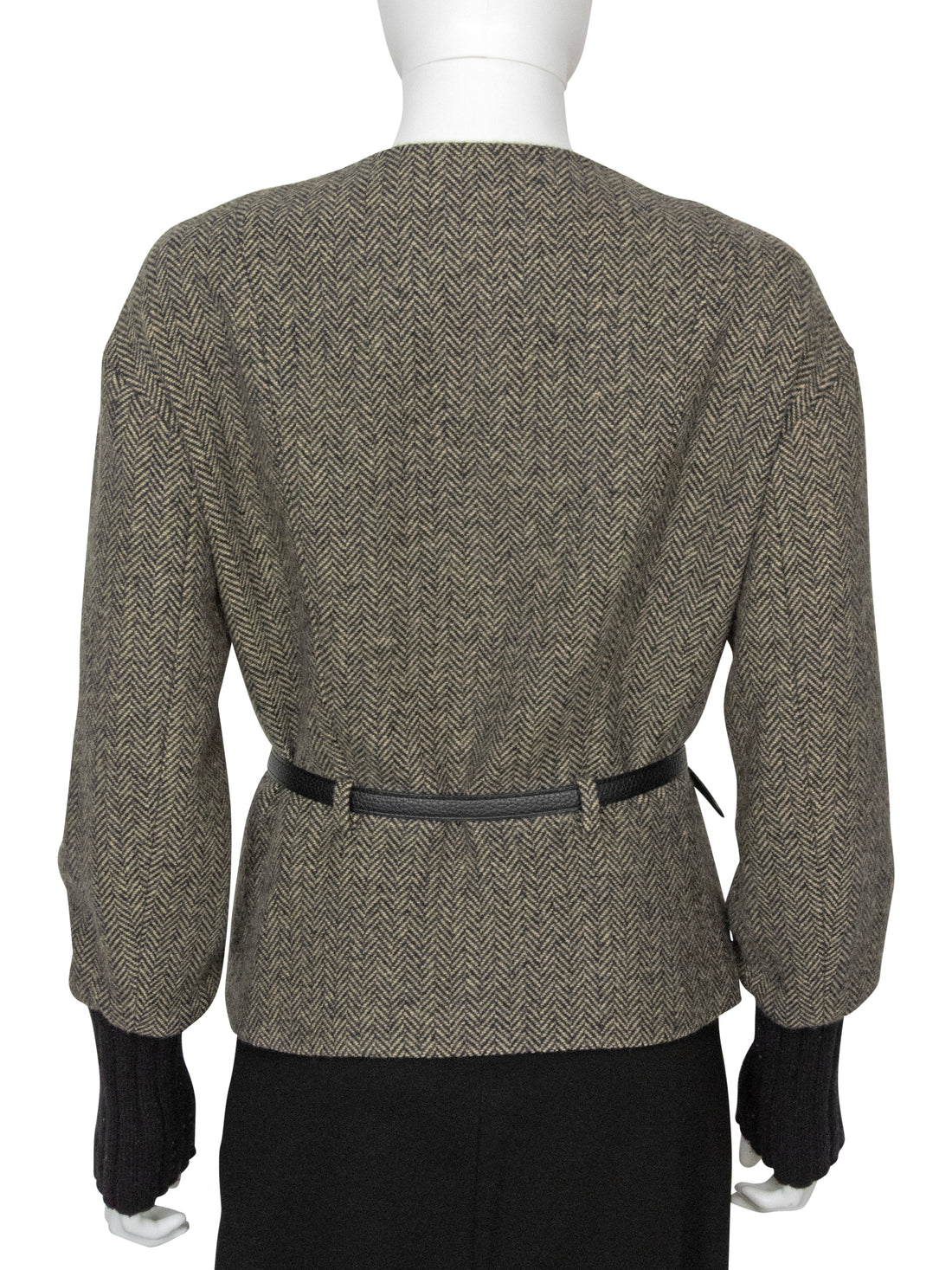 Hermes Brown Cashmere Herringbone Tweed Rib Knit Cuff Belted Jacket - F40