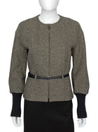 Hermes Brown Cashmere Herringbone Tweed Rib Knit Cuff Belted Jacket - F40