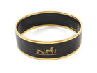 Hermes Black Gold Caleche Gold Enamel Bangle Bracelet PM