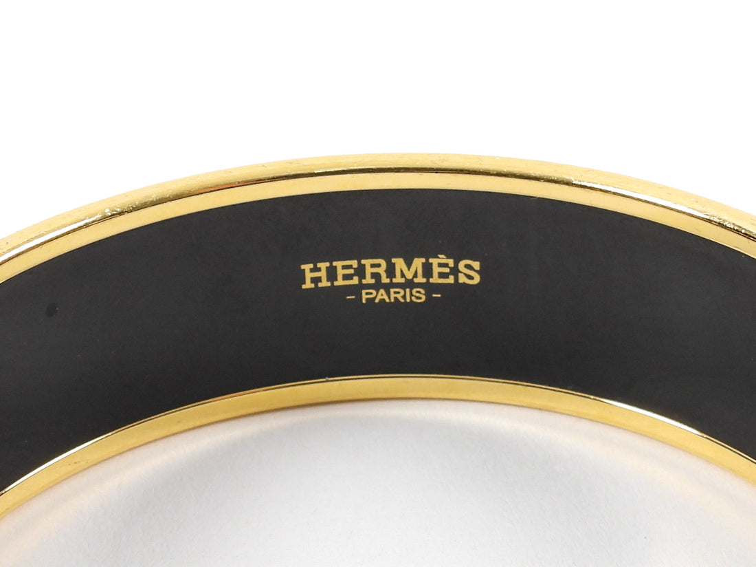 Hermes Black Gold Caleche Gold Enamel Bangle Bracelet PM