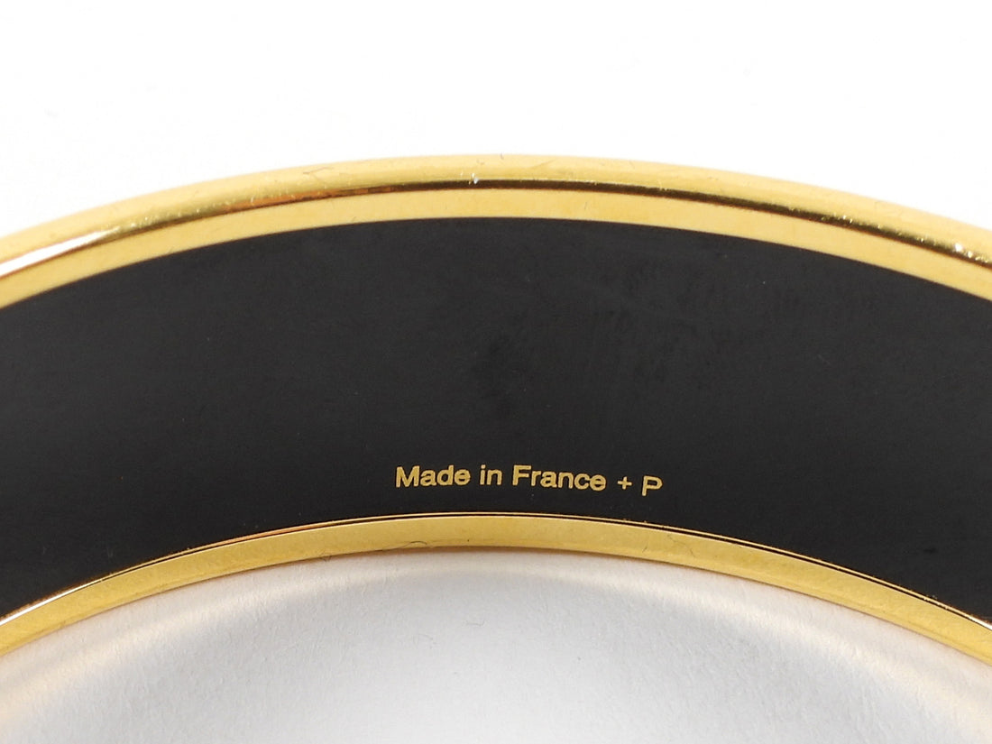 Hermes Black Gold Caleche Gold Enamel Bangle Bracelet PM