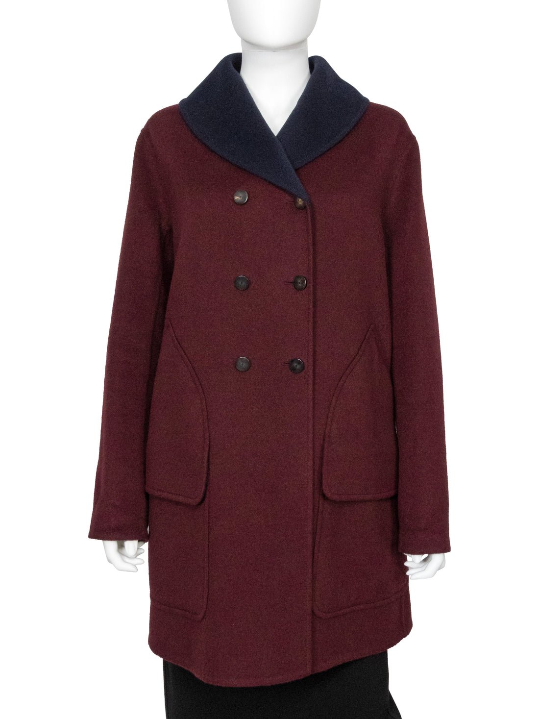 Hermes Burgundy Navy Double Faced Cashmere Shawl Collar Flare Coat - F38