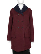 Hermes Burgundy Navy Double Faced Cashmere Shawl Collar Flare Coat - F38