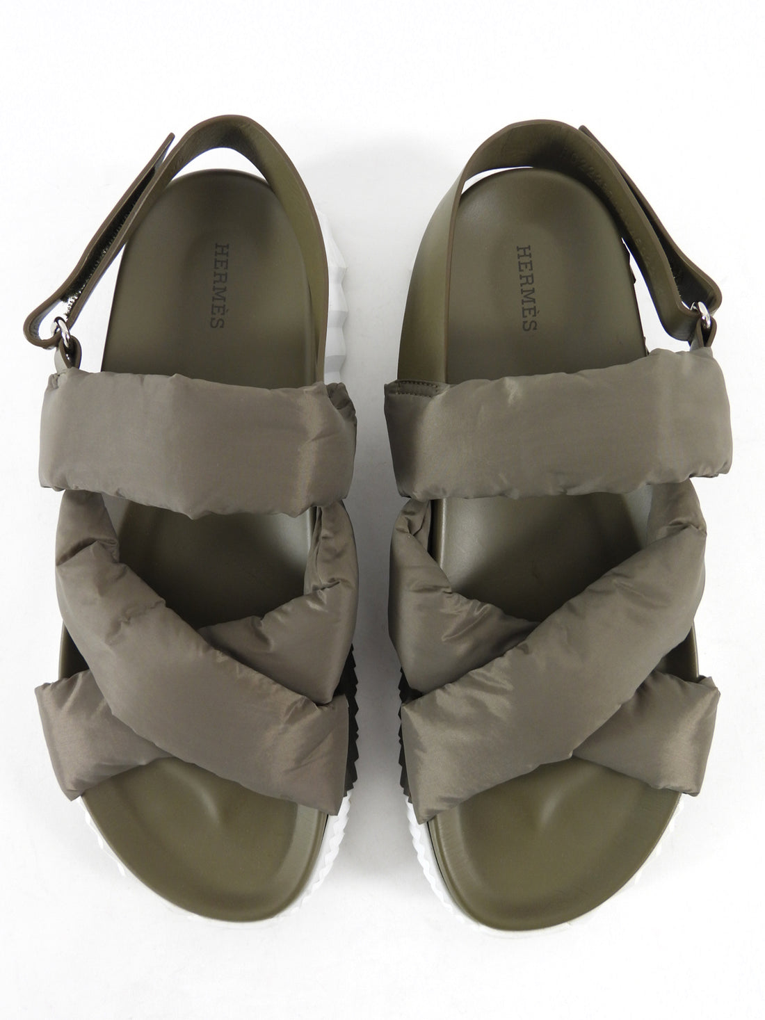 Hermes Khaki Green Nylon and Leather H Electric Sandal - 45