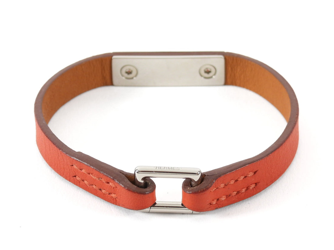 Hermes Red Rivale Mini Leather Bracelet PHW - XS