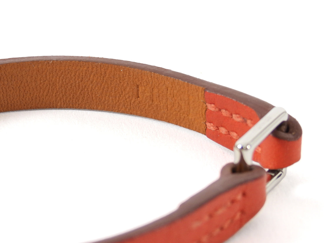 Hermes Red Rivale Mini Leather Bracelet PHW - XS