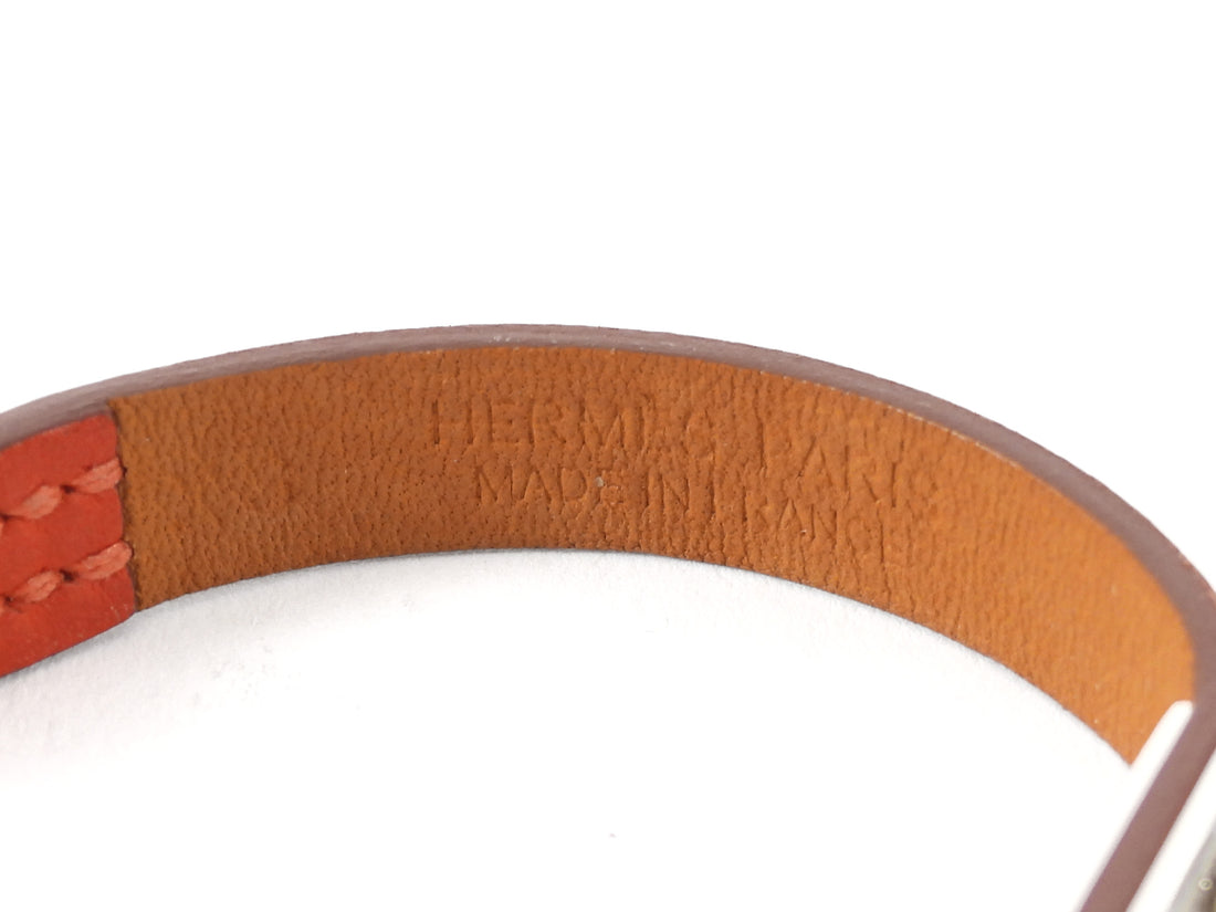 Hermes Red Rivale Mini Leather Bracelet PHW - XS