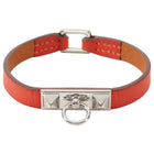 Hermes Red Rivale Mini Leather Bracelet PHW - XS