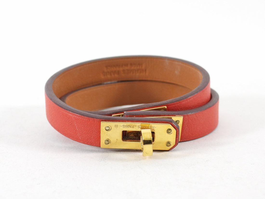 Hermes Red Leather Mini Kelly Double Tour Bracelet - T1 / Small