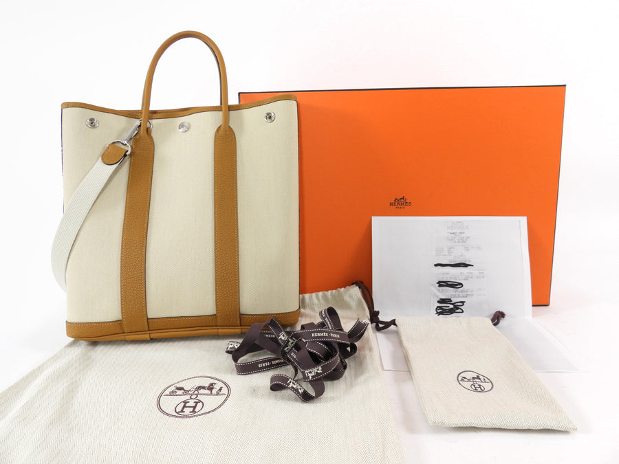 Hermes Toile and Leather Garden File PM 28 Two-way Tote Bag