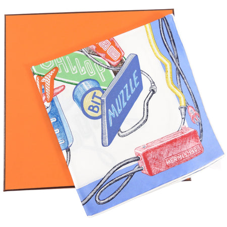 Hermes Silk 45cm Scarf Chevaloscope Blue Lavender White