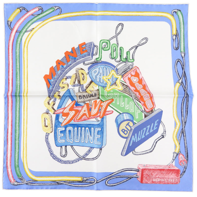 Hermes Silk 45cm Scarf Chevaloscope Blue Lavender White