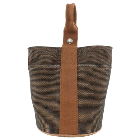 Hermes Brown Toille Canvas Saxo PM Bucket Bag