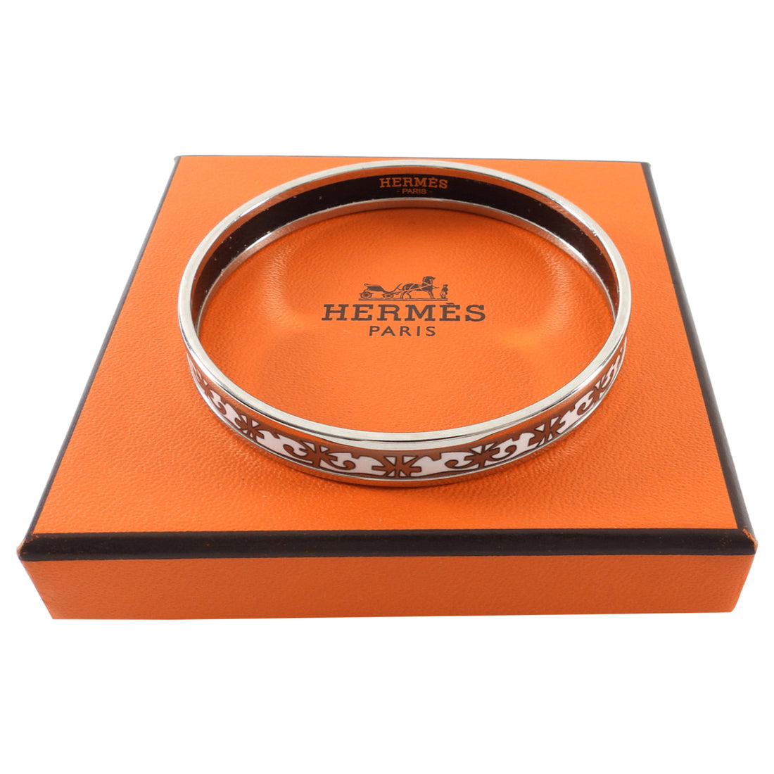 Hermes Balcons du Guadalquivir Grey White Enamel Narrow Bangle SHW