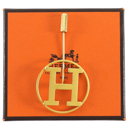 Hermes Vintage 1990's Goldtone H Lapel Stick Pin