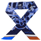 Hermes Navy Blue Brown Cavalcadour Silk Twilly Scarf