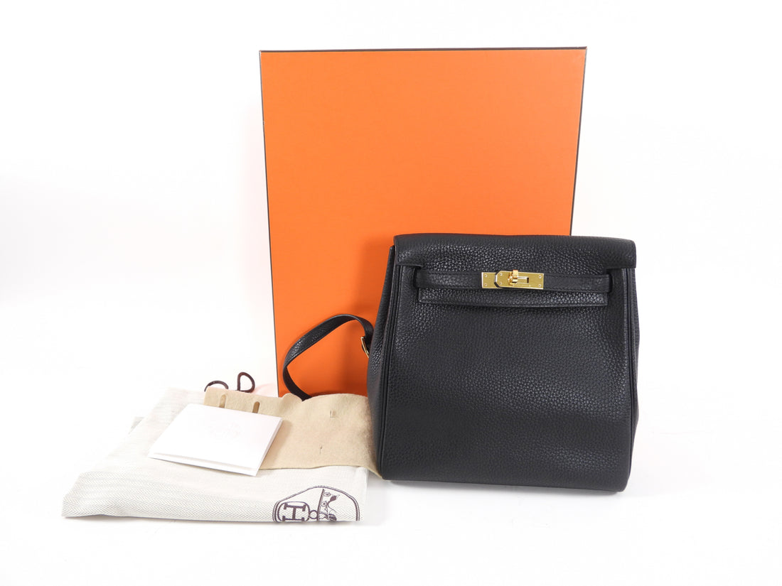 Hermes Black Clemence Noir GHW Sac a Dos Kelly Backpack Bag