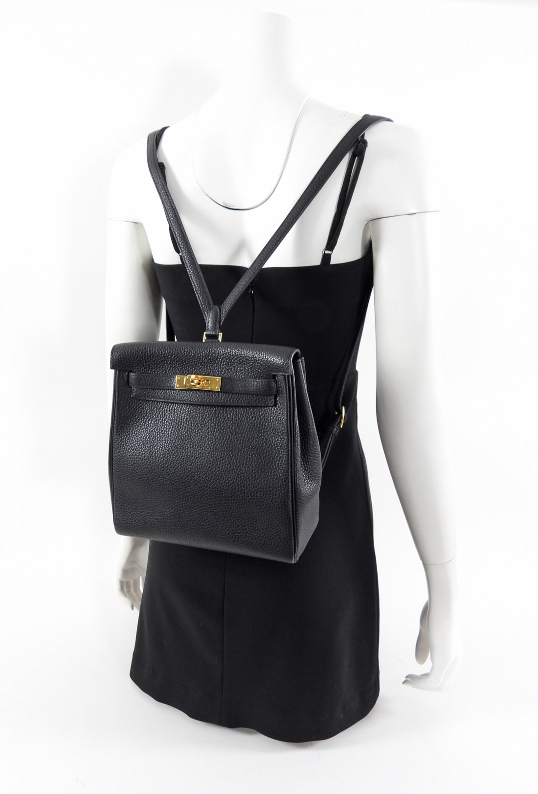Hermes Black Clemence Noir GHW Sac a Dos Kelly Backpack Bag