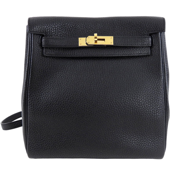 Hermes Black Clemence Noir GHW Sac a Dos Kelly Backpack Bag