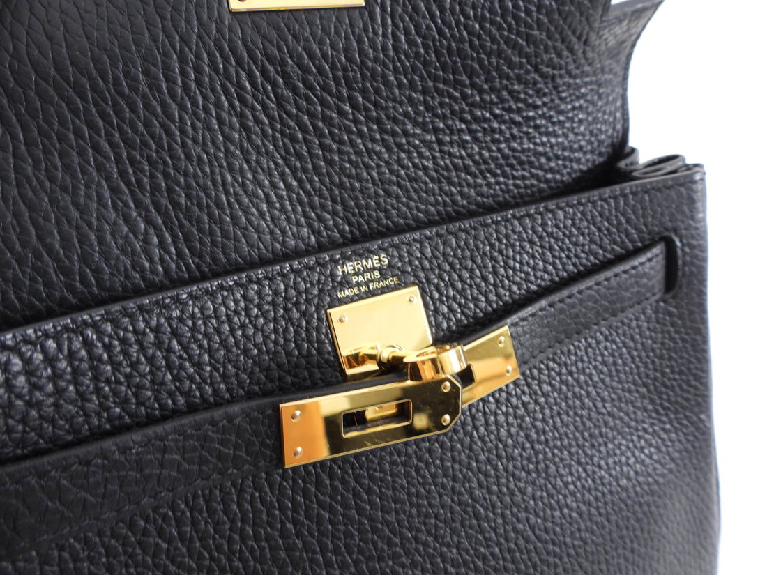 Hermes Black Clemence Noir GHW Sac a Dos Kelly Backpack Bag