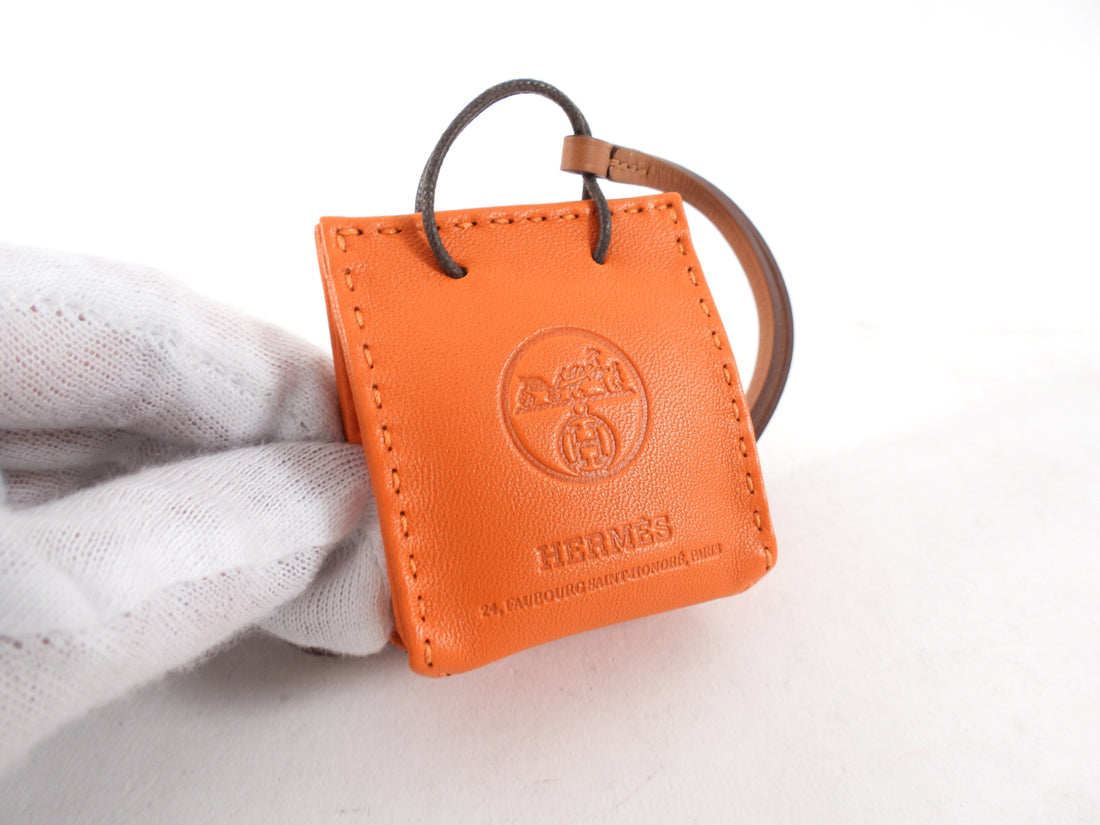 Hermes Milo Orange Lambskin and Gold Swift Shopping Bag Charm